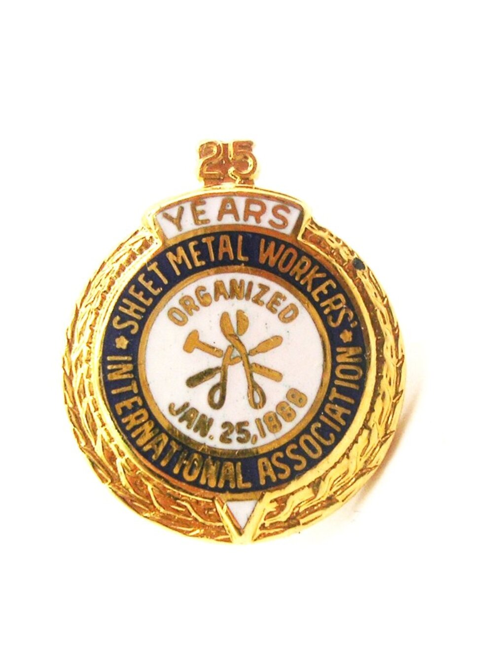 Vintage service award pin sheet Metal Workers Association 25 Years